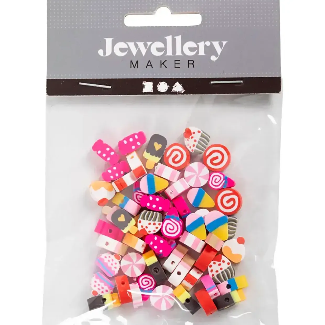 Figurperler Slik kager og is diam. 10 mm hulstr. 1,5 mm - 60 stk