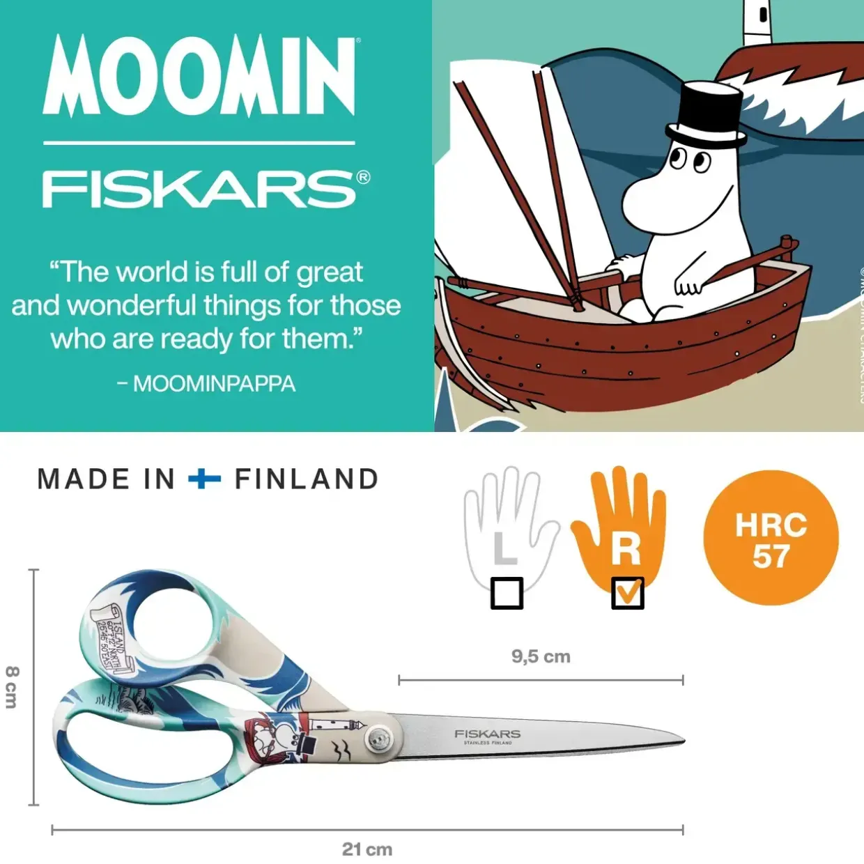 Fiskars Moomin universal saks 21cm Moominpappa