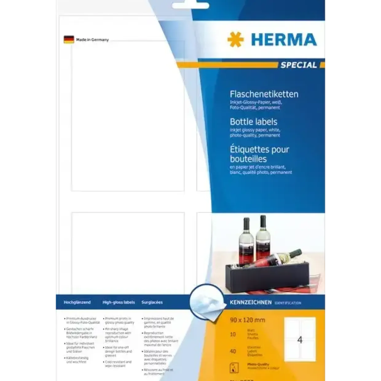 Flaskelabels - HERMA Inkjet Glossy - 90 x 120 mm - 40 stk