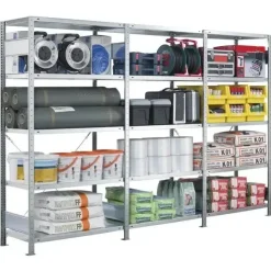 Følgesektion Boltless lagerreol, rygkryds 2500x1300x400 250 kg/hylde