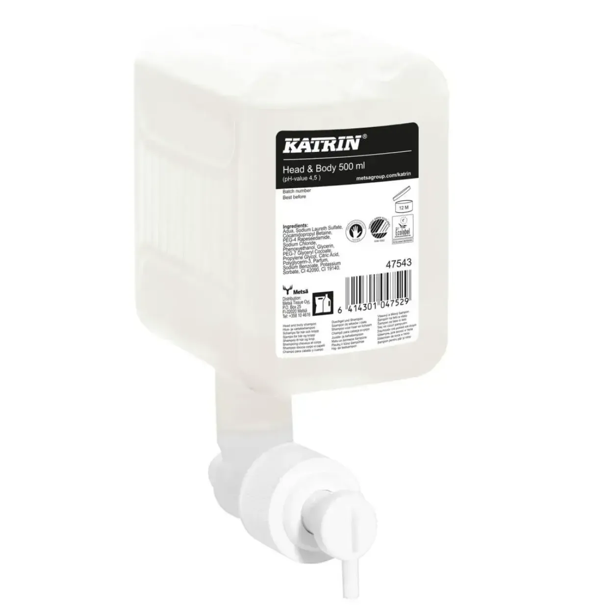 Flydende sæbe, Katrin 47543, Head & Body med parfume, 500 ml - 12 stk