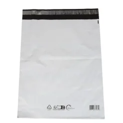 Forsendelsespose, Coex, 50 µm, LD-PE sort/hvid, 340x420mm permanent tape lukning, pakke a 100 stk