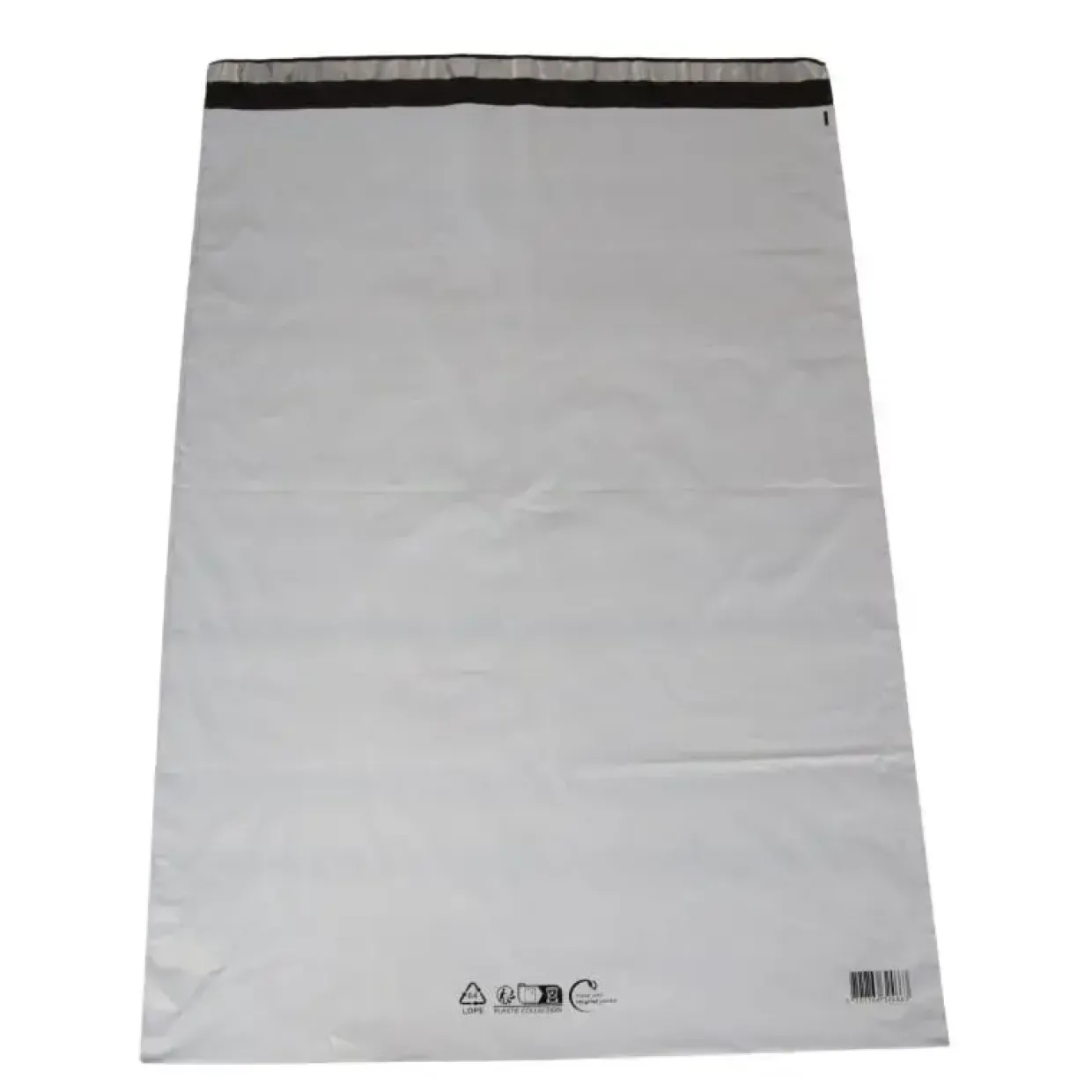 Forsendelsespose, Coex, 50 µm, LD-PE sort/hvid, 550x770mm permanent tape lukning, pakke a 100 stk