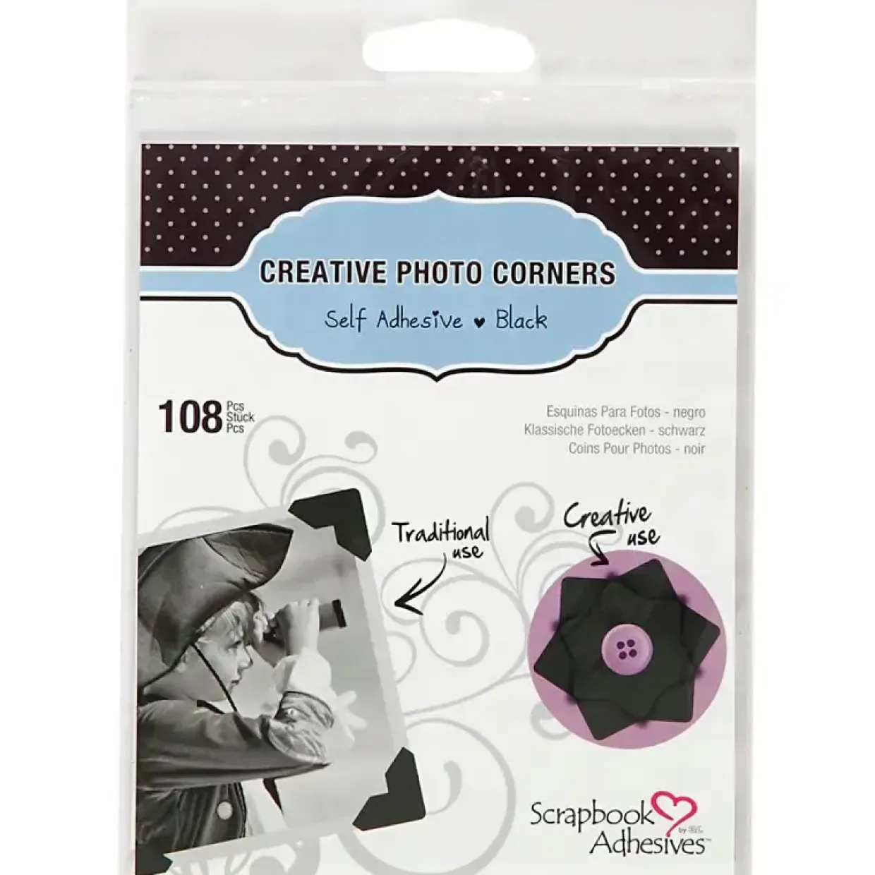 Fotohjørner 10 mm – Sort papir – 108 stk