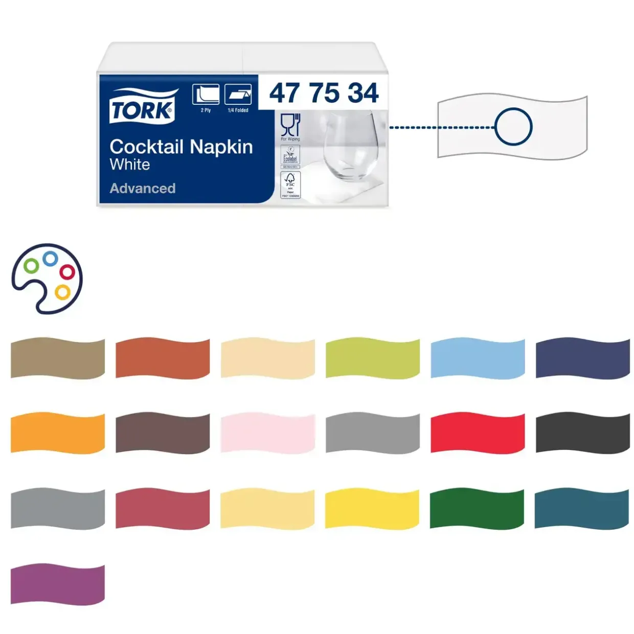 Frokostserviet - Tork Advanced 477534 - 2-lags - Hvid - 24x24 cm - 2400 stk