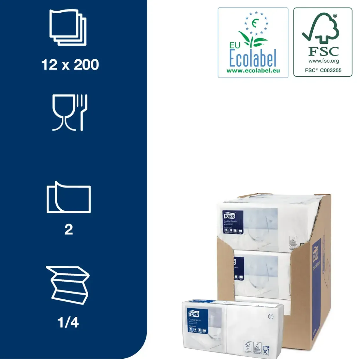 Frokostserviet - Tork Advanced 477534 - 2-lags - Hvid - 24x24 cm - 2400 stk