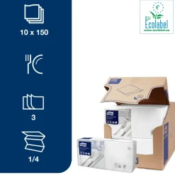 Frokostserviet - Tork 477414 - 3-lags - 1/4-fold - Hvid - 33x33cm - 1500 stk