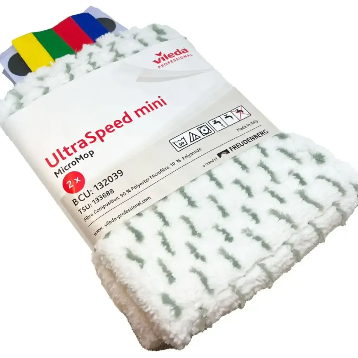 Fugt- og vådmoppe, Vileda UltraSpeed Mini, hvid, mikrofiber, 30 cm, med lommer, 2 stk.