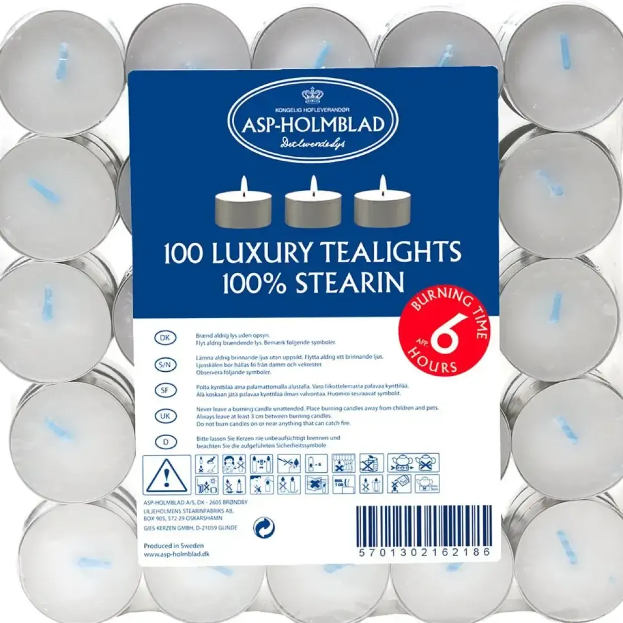 Fyrfadslys, ASP-Holmblad, Ø3,7cm, hvid, 6 timer, stearin - 600 stk