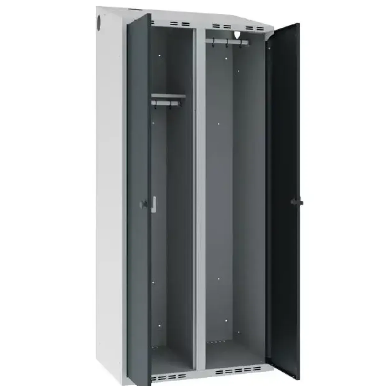 Garderobeskab POC, skråt tag og antracit døre - 800 x 550 x 1752 mm