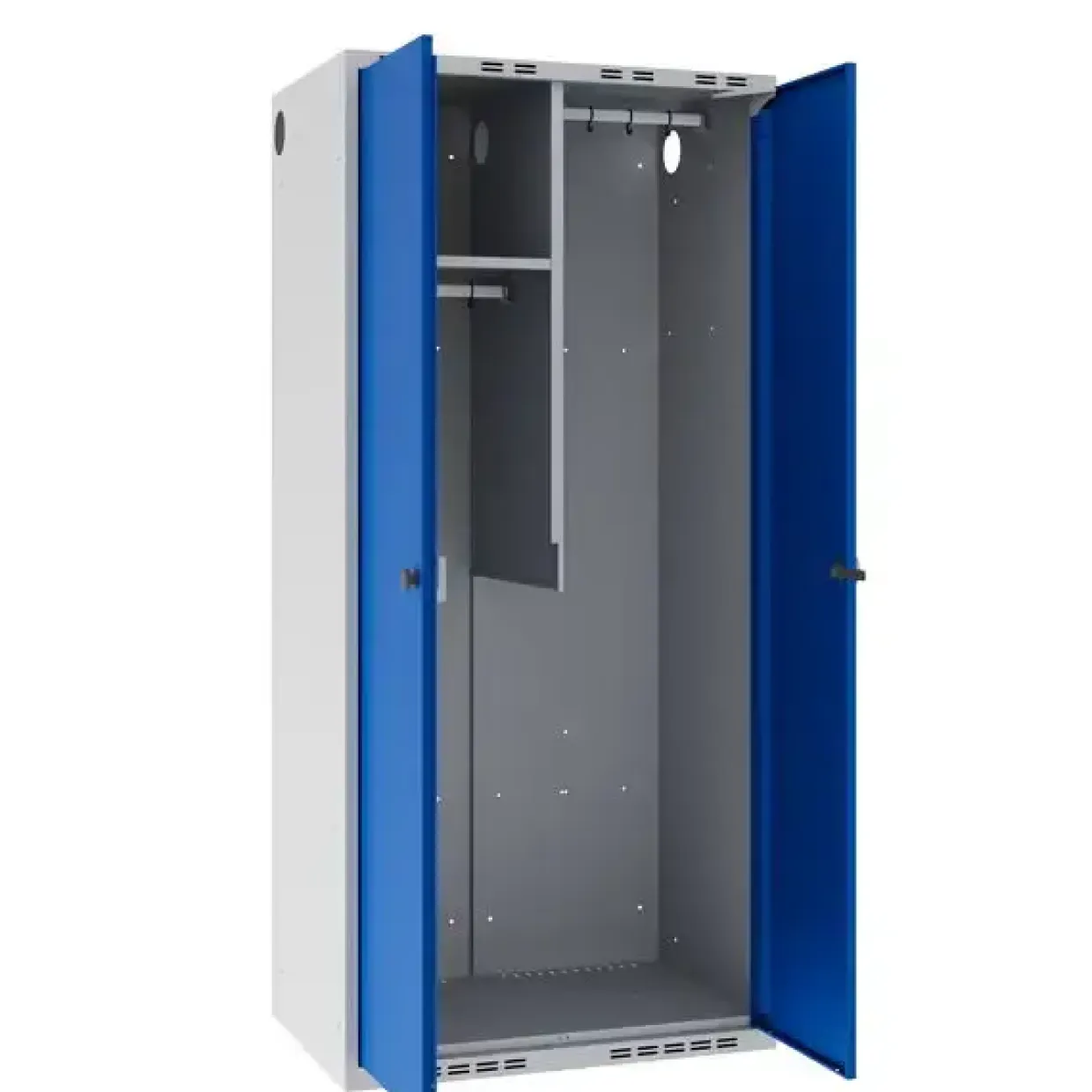 Garderobeskab POL, lige tag og blå døre - 800 x 550 x 1752 mm