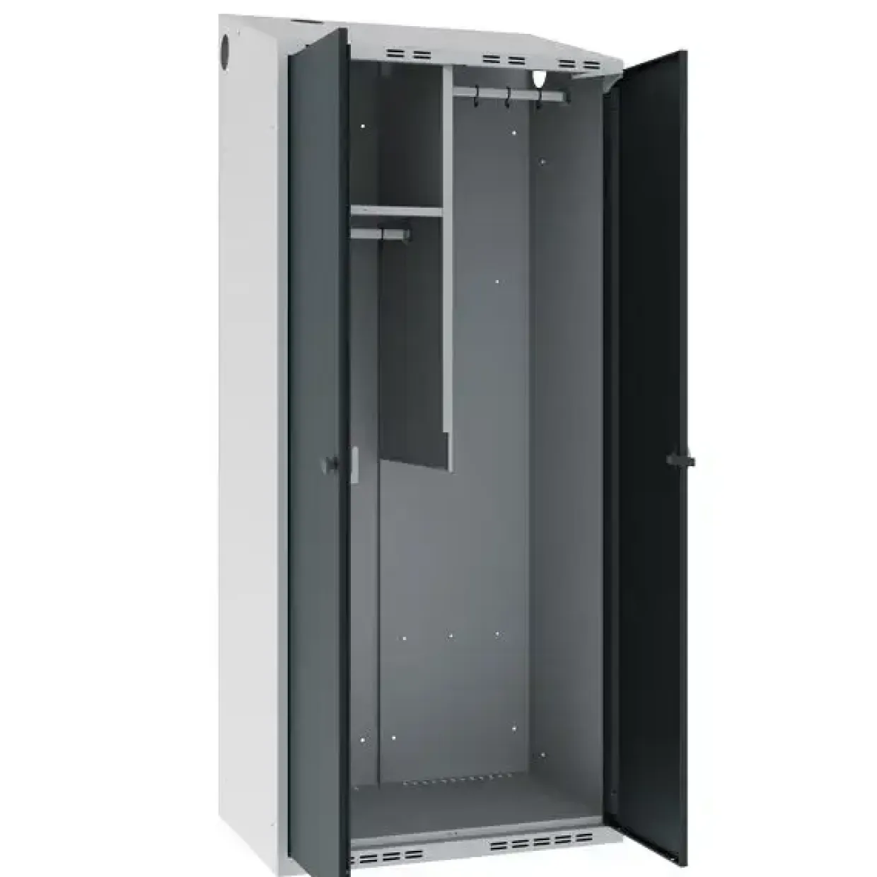 Garderobeskab POL, skråt tag og antracit døre - 800 x 550 x 1752 mm