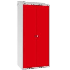 Garderobeskab POL, skråt tag og rød døre - 800 x 550 x 1752 mm