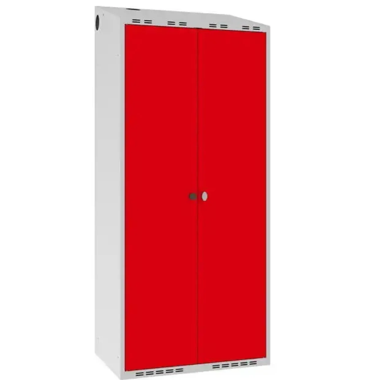 Garderobeskab POL, skråt tag og rød døre - 800 x 550 x 1752 mm