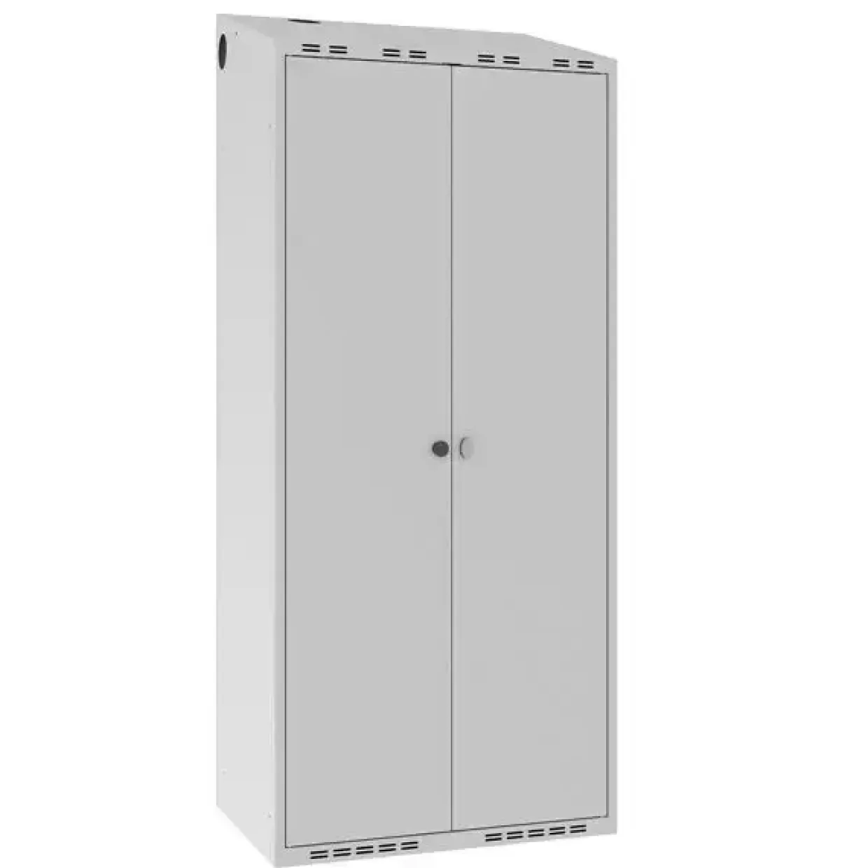Garderobeskab POL, skråt tag og grå døre - 800 x 550 x 1752 mm
