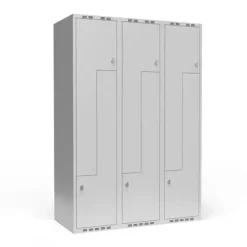 Garderobeskab 3x300 mm lige tag, 2-delt søjle Lys grå Z-dør m/greb for hængelås