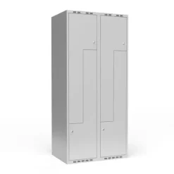 Garderobeskab 2x400 mm lige tag, 2-delt søjle Lys grå Z-dør m/cylinderlås