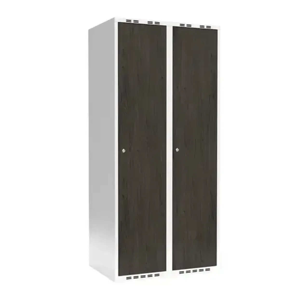 Garderobeskab 2x400 mm Lige tag Hel søjle Laminat dør Nocturne wood Cylinderlås