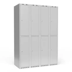 Garderobeskab 4x300 mm m/lige tag, 2 rum i højden og lys grå dør m/cylinderlås