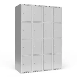 Garderobeskab 4x300 mm m/lige tag, 4 rum i højden og lys grå dør m/cylinderlås