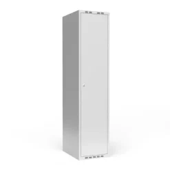 Garderobeskab 1x400 mm m/lige tag, 1 rum i højden og lys grå dør m/cylinderlås