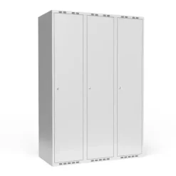 Garderobeskab 3x400 mm m/lige tag, 1 rum i højden og lys grå dør m/cylinderlås