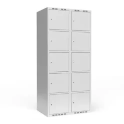 Garderobeskab 2x400 mm m/lige tag, 5 rum i højden og lys grå dør m/cylinderlås