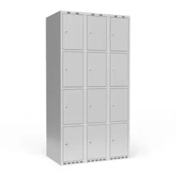 Garderobeskab 3x300 mm m/lige tag, 4 rum i højden og lys grå dør m/cylinderlås