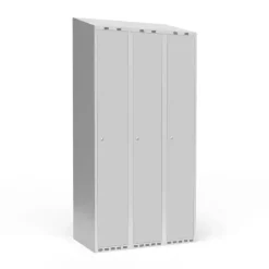 Garderobeskab 3x300 mm m/skråt tag, 1 rum i højden og lys grå dør m/cylinderlås