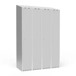 Garderobeskab 4x300 mm m/skråt tag, 1 rum i højden og lys grå dør m/cylinderlås