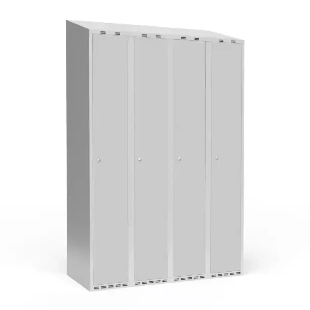 Garderobeskab 4x300 mm m/skråt tag, 1 rum i højden og lys grå dør m/cylinderlås