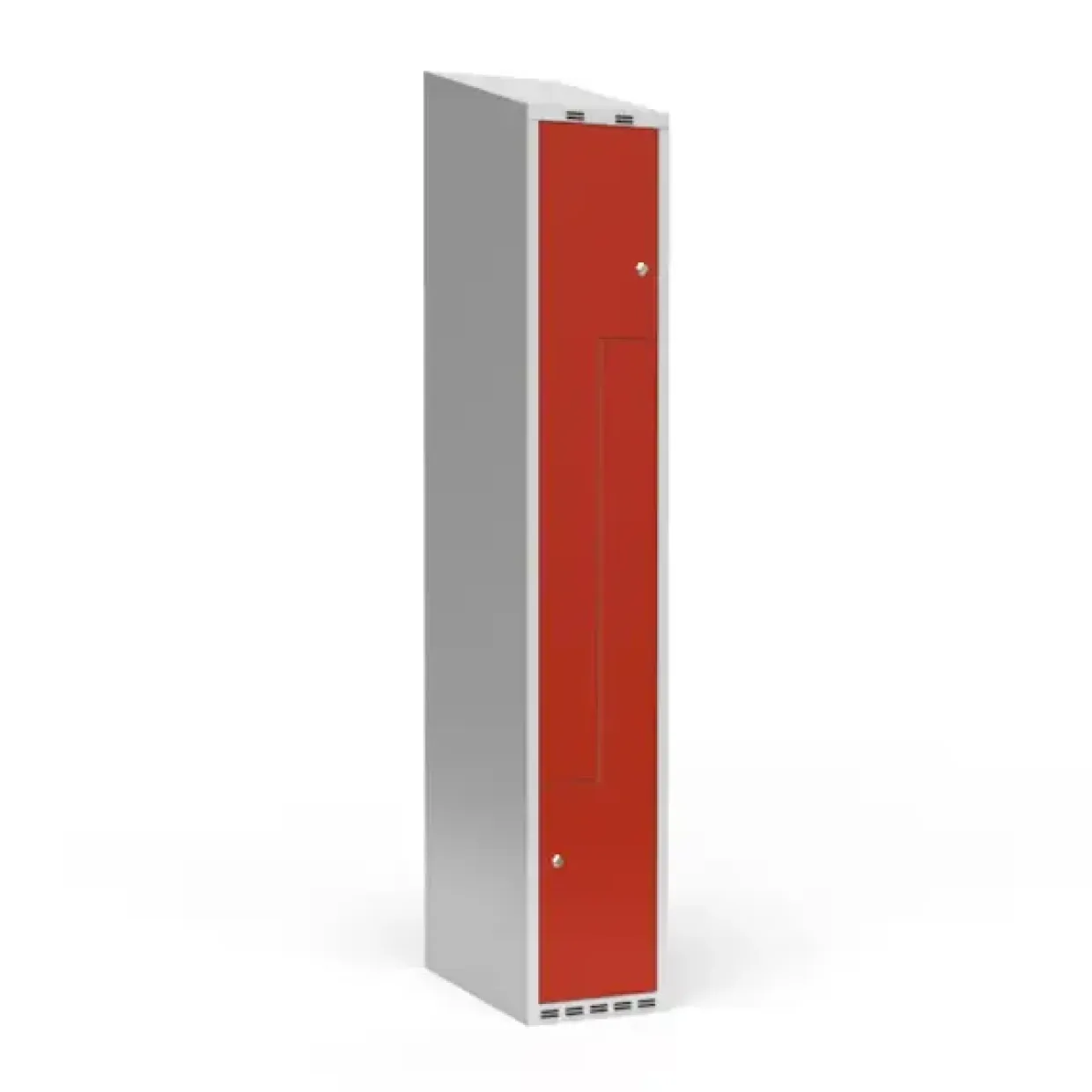 Garderobeskab 1x300 mm Skråt tag 2-delt søjle Z-dør Rød dør Cylinderlås