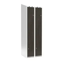 Garderobeskab 2x300 mm Skråt tag 2-delt søjle Z-dør Laminat dør Nocturne wood Cylinderlås