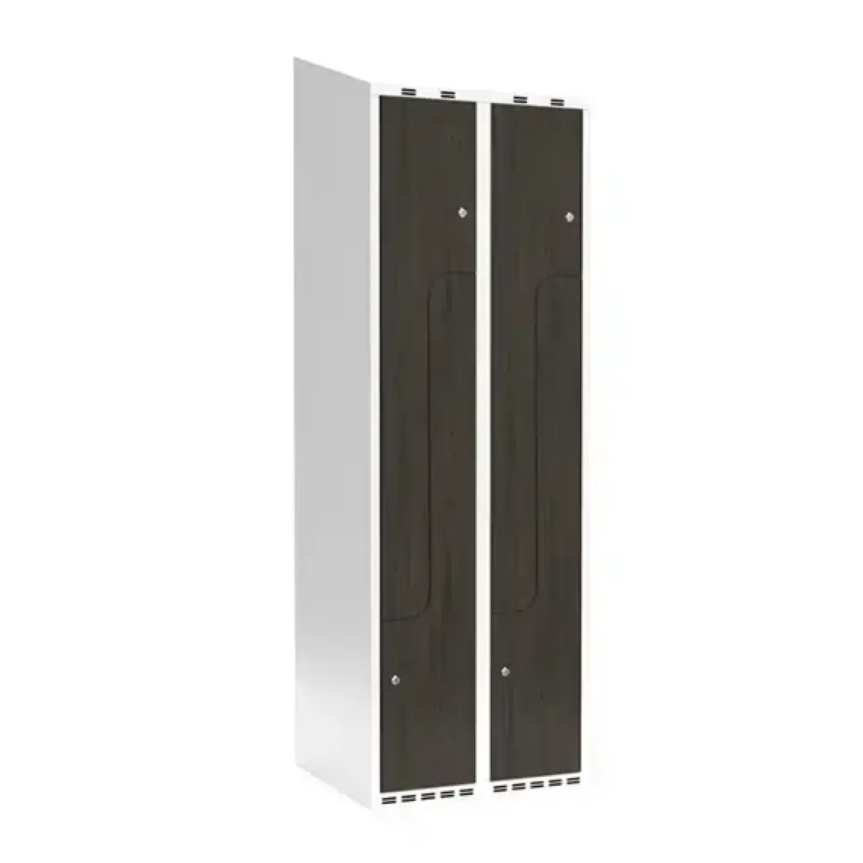 Garderobeskab 2x300 mm Skråt tag 2-delt søjle Z-dør Laminat dør Nocturne wood Cylinderlås