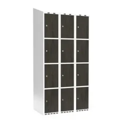 Garderobeskab 3x300 mm Skråt tag 4-delt søjle Laminat dør Nocturne wood Cylinderlås