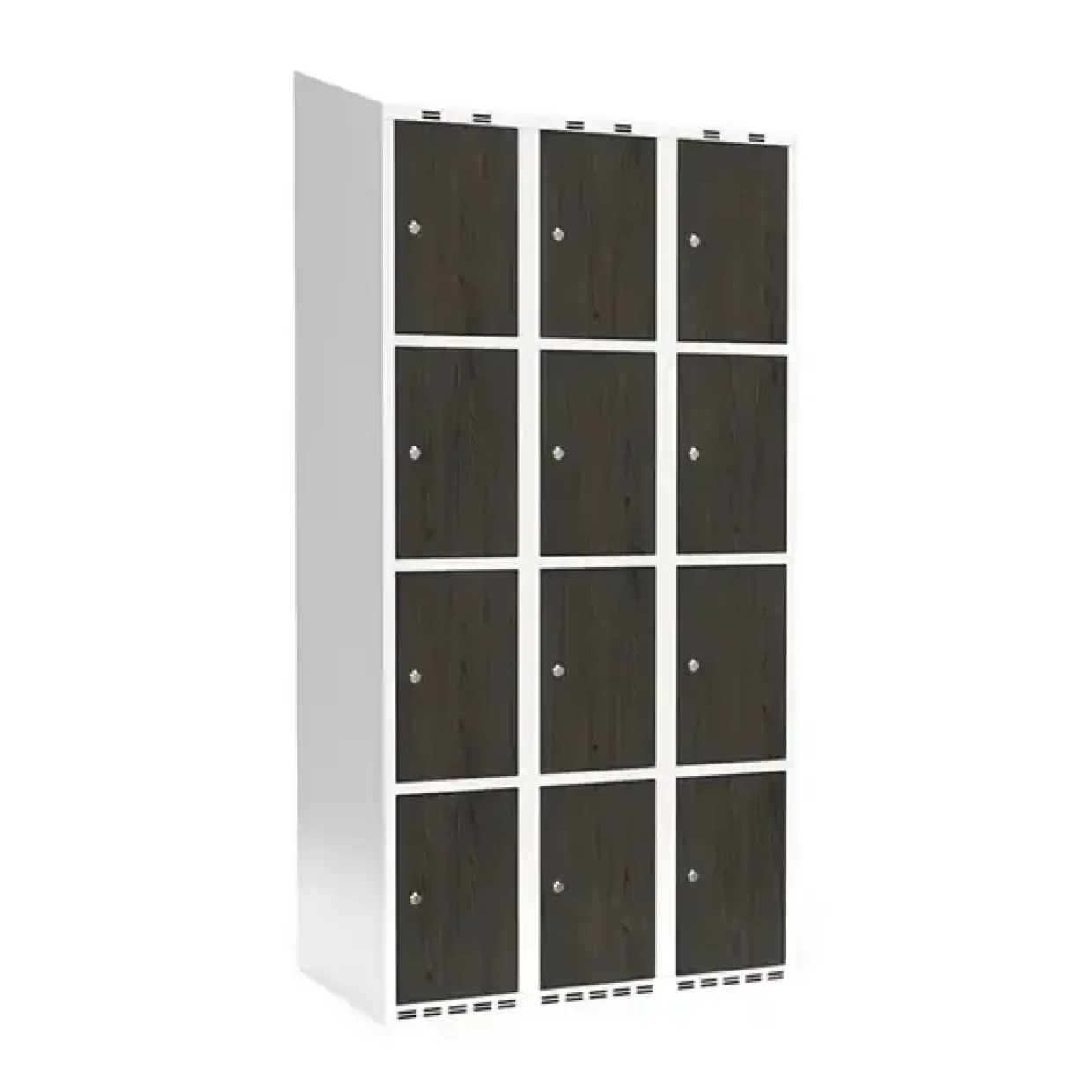 Garderobeskab 3x300 mm Skråt tag 4-delt søjle Laminat dør Nocturne wood Cylinderlås