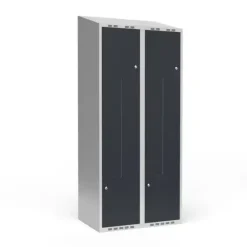 Garderobeskab 2x400 mm Skråt tag 2-delt søjle Z-dør Antracit dør Cylinderlås