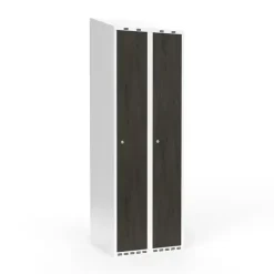 Garderobeskab 2x300 mm Skråt tag Hel søjle Laminat dør Nocturne wood Cylinderlås