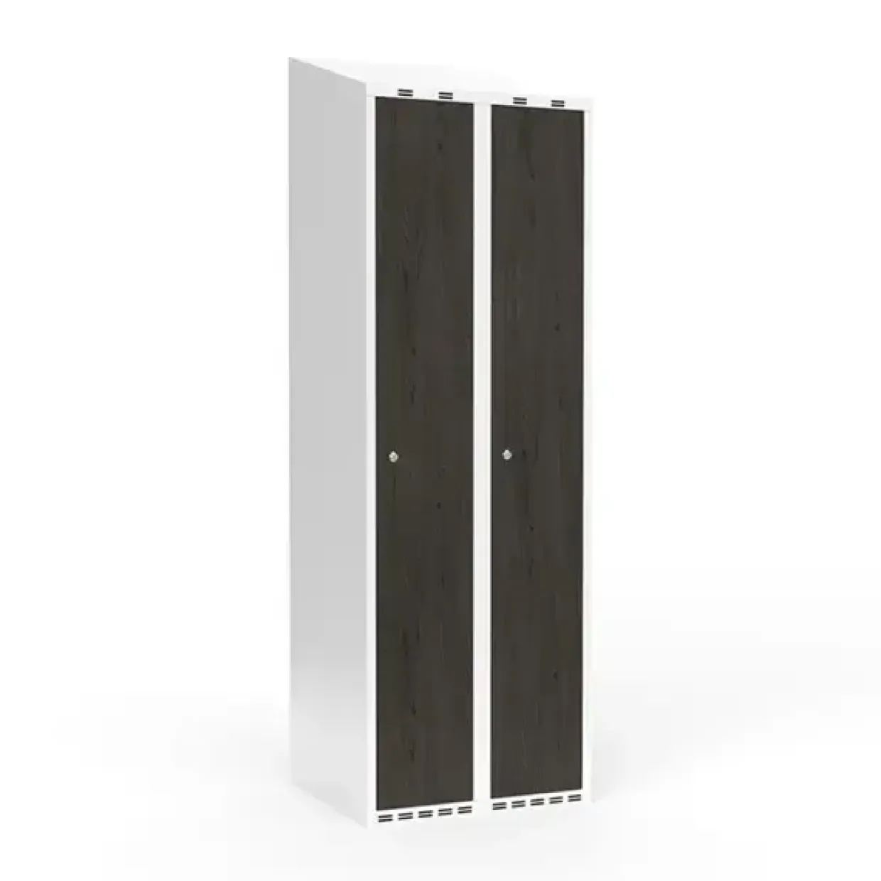 Garderobeskab 2x300 mm Skråt tag Hel søjle Laminat dør Nocturne wood Cylinderlås