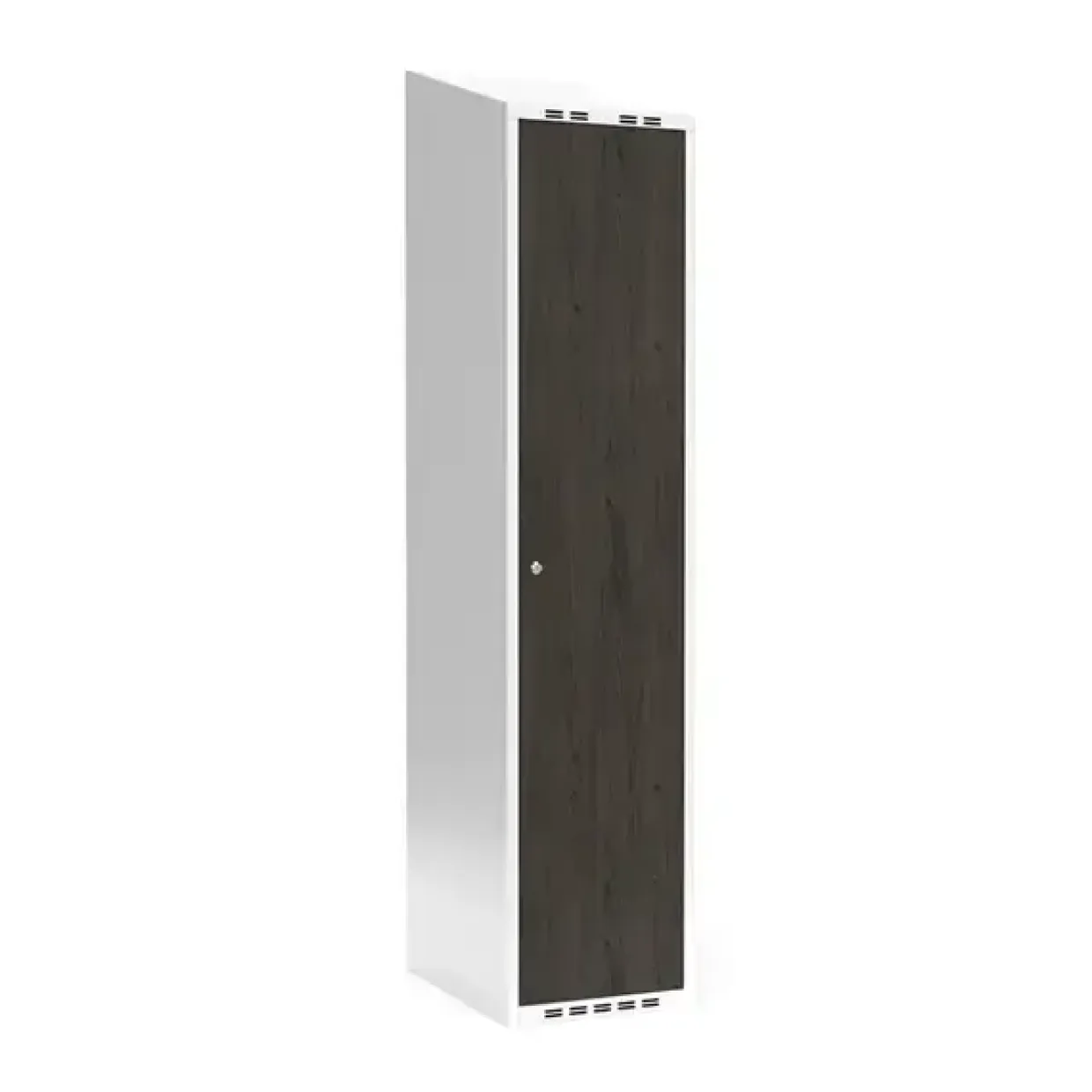 Garderobeskab 1x400 mm Skråt tag Hel søjle Laminat dør Nocturne wood Cylinderlås