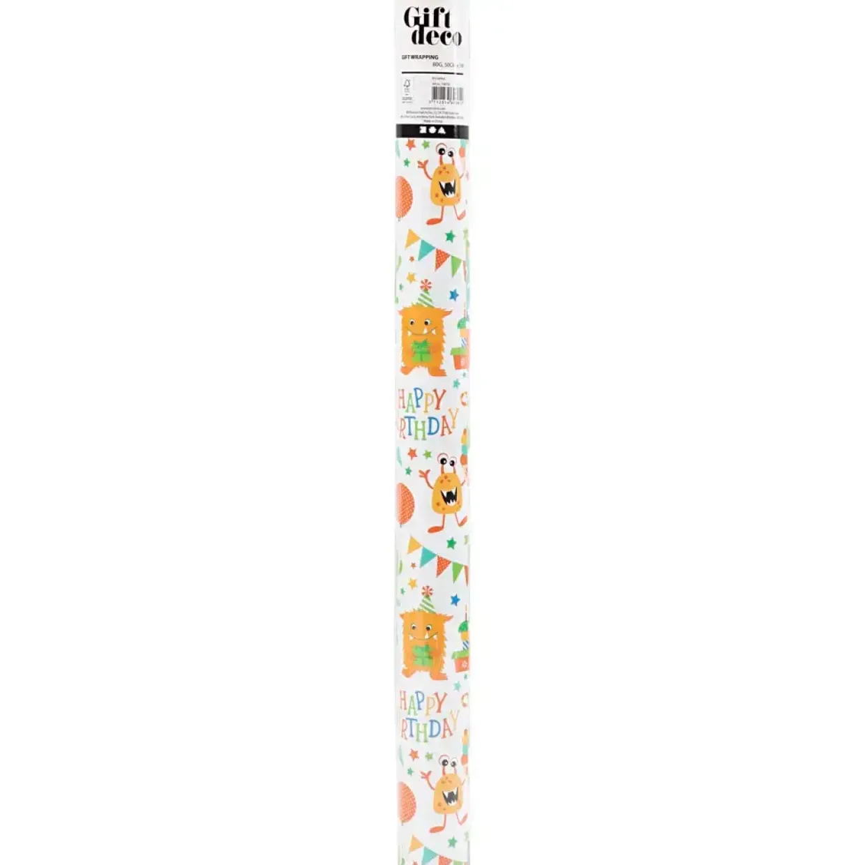 Gavepapir Fødselsdag B: 50 cm 80 g glade farver 5 m pr rulle