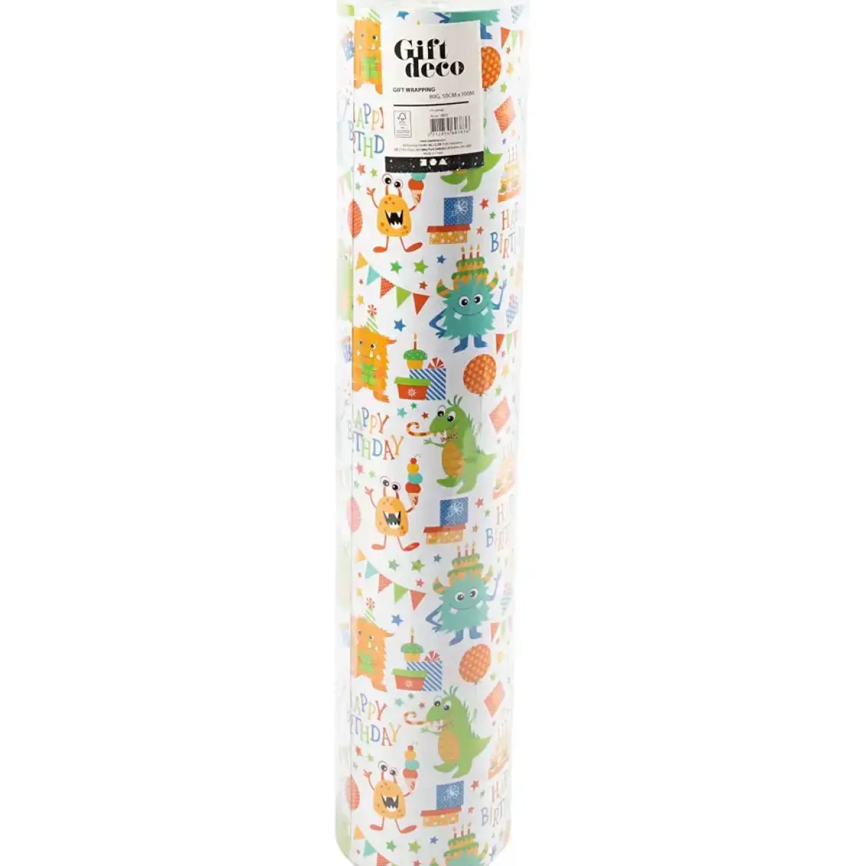 Gavepapir Fødselsdag B: 50 cm 80 g glade farver 100 m pr rulle