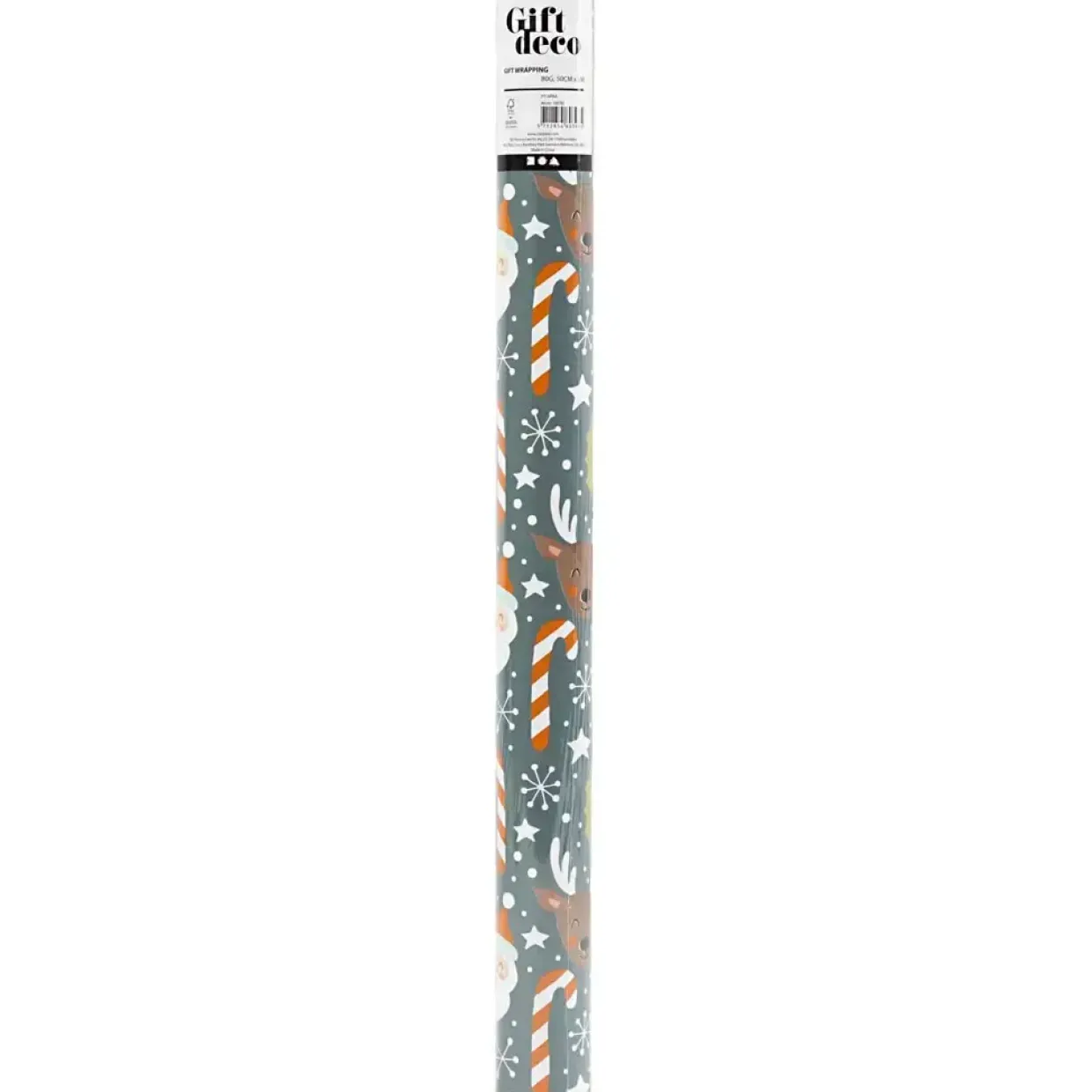 Gavepapir Julemand julegave slikstok rensdyr B: 50 cm 80 g grå 5 m pr rulle