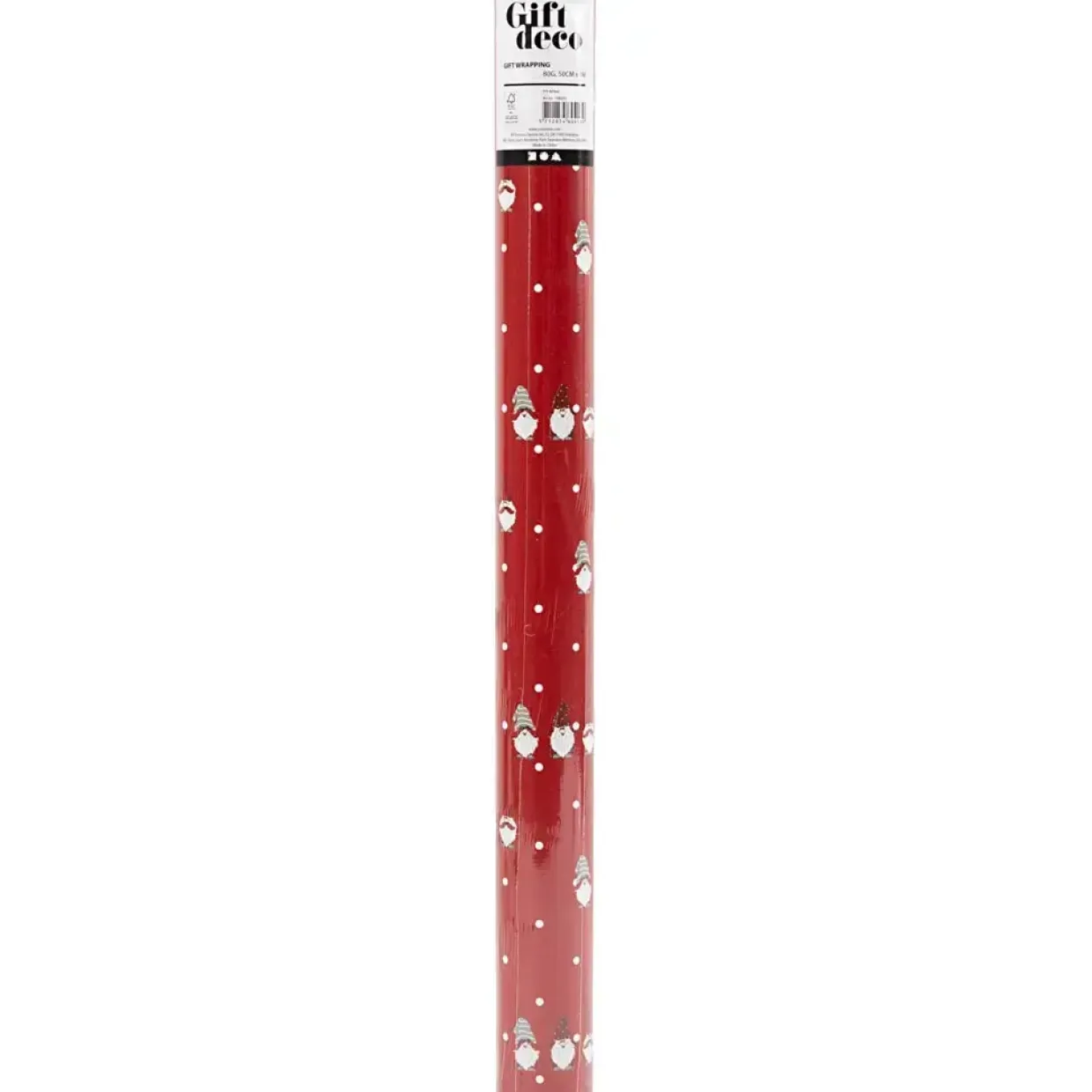 Gavepapir – Næsenisse – rød – 50 cm × 5 m – 80 g