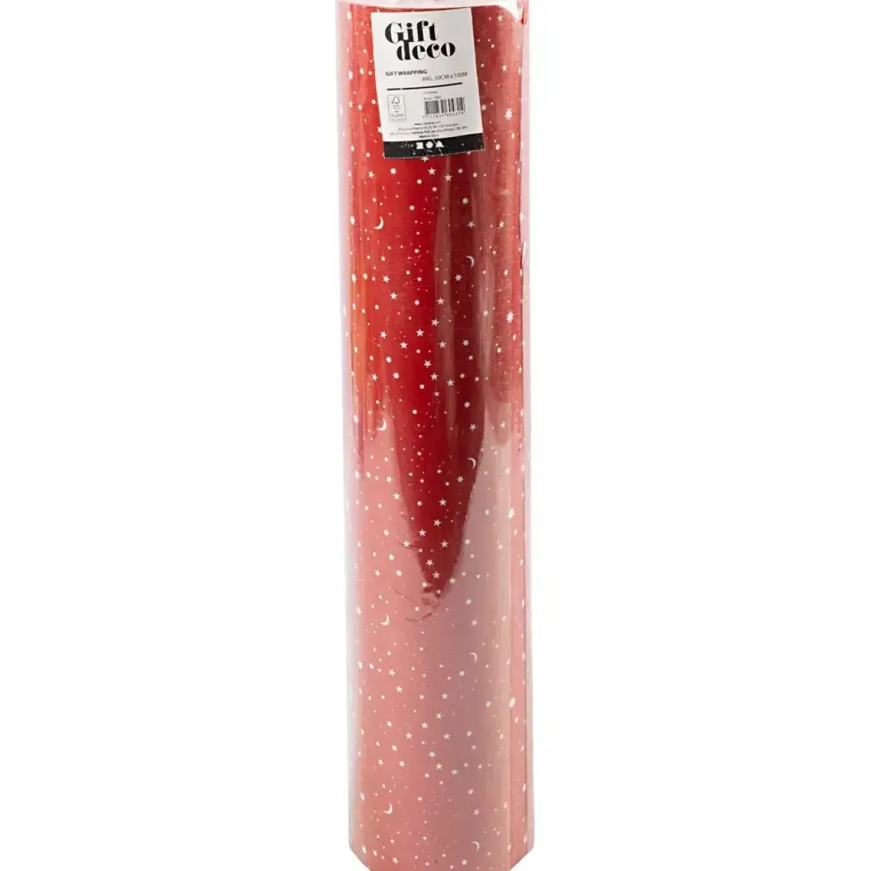 Gavepapir Stjerner og måner B: 50 cm 80 g mørk rød 100 m pr rulle