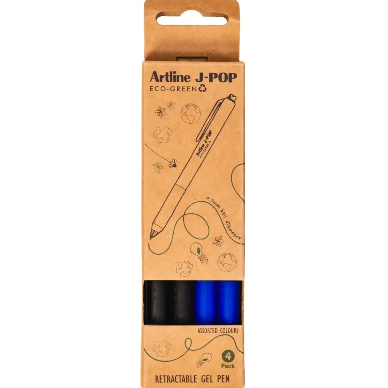 Gelpen - Artline J-POP ECO-GREEN 0.7 mm - 2 Sort / 2 Blå - 4 stk