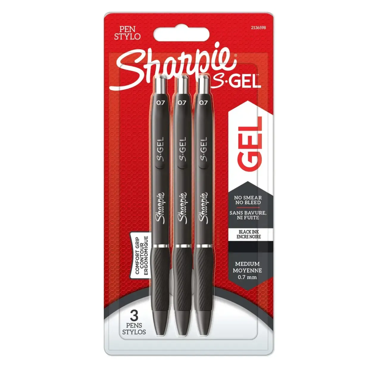 Gelpen - Sharpie S-Gel 0,7 mm - Sort - 3 stk