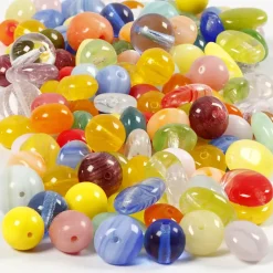 Glasperler rund oval rund-flad 6-13 mm hulstr. 0,5-1,5 mm ass. farver - 350g
