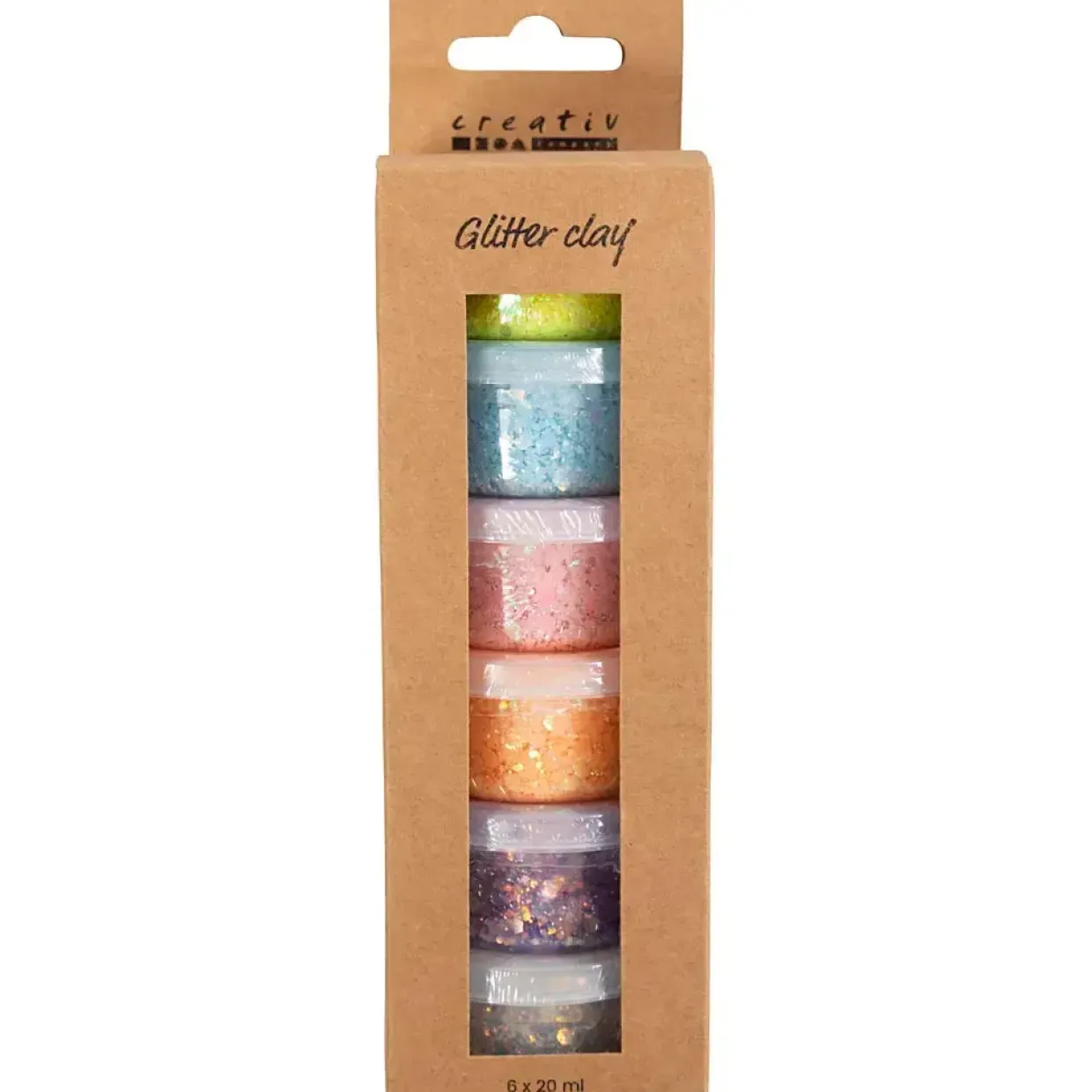 Glitter Clay pastelfarver 6x20 ml