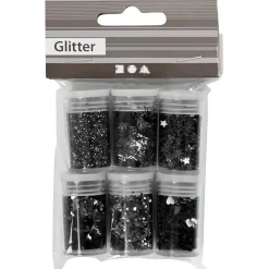 Glitter og pailletter sort - 6x5g